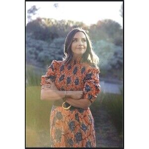 Autumn Adeigbo Dress Womens 4 Smocked Puff Sleeve Orange Garden Party Cottage